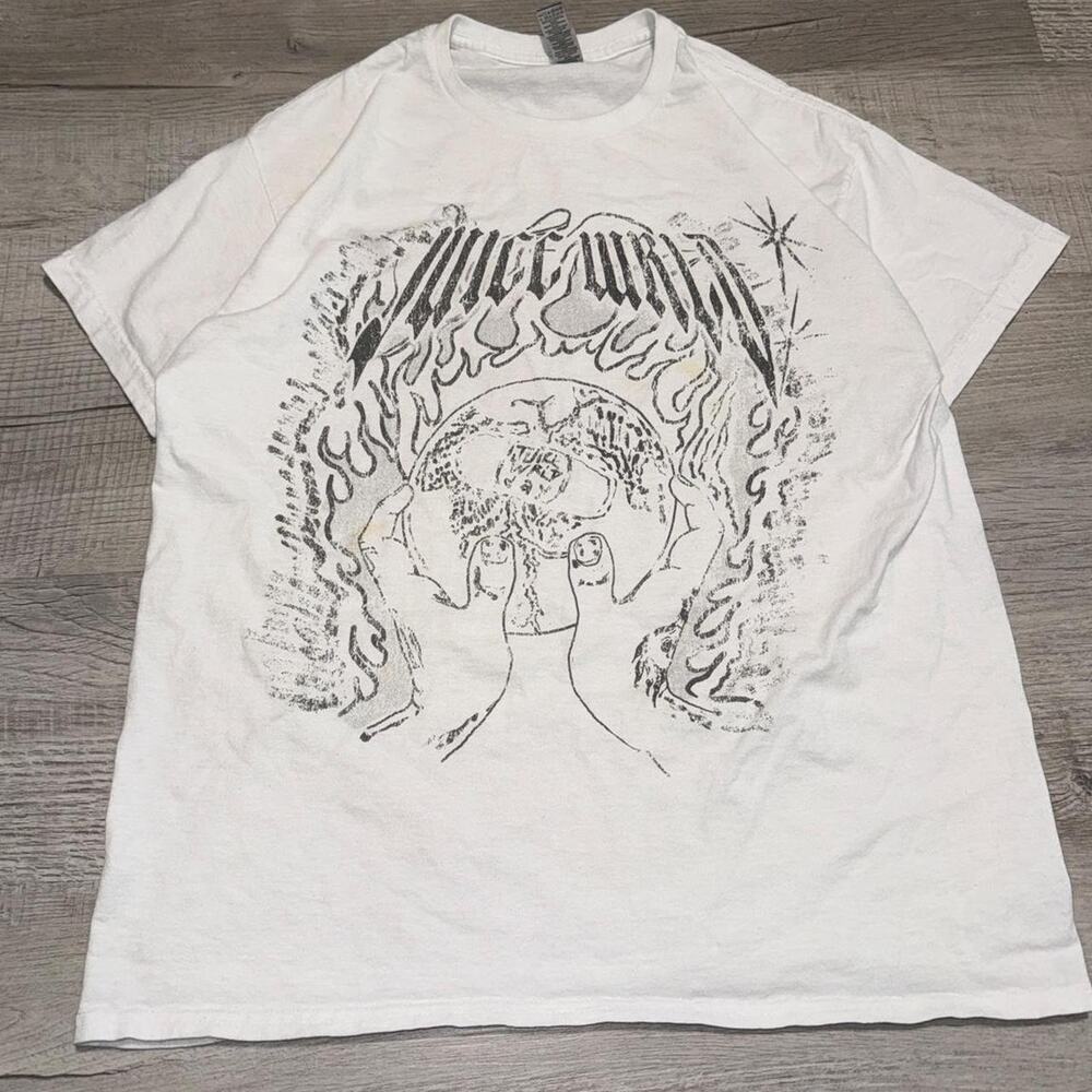 Juice wrld white gildan skull flame graphic t-shirt size large